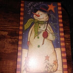 Festive Snowman Wall Art with Green Scarf